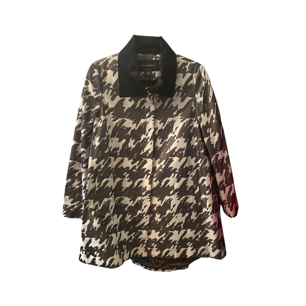 Pink Tartan Gray Houndstooth Swing Jacket with velvet collar Size 4